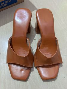 Tan Block Heel Mules