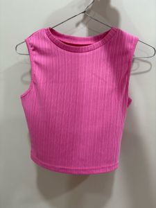 Ribbed Pink Sleeveless Crop Top