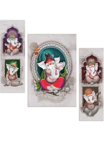 Lord Ganesha Set Of 3 Canvas Wall Painting Pack 2