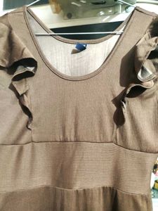 Mast ❤‍🔥Brown Ribbed Dress with Ruffle Sleeves