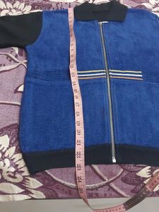 Blue Black Woolen Sweater Cum Jacket
