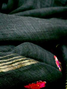 free shipping pure linen Elegant Black Saree witho
