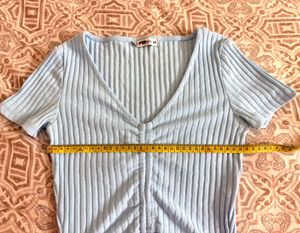 Ribbed Blue Crop Top