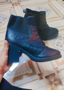 (Adorly)Stylish Black Croc Ankle Boots