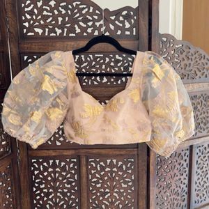 New H&M Festive Blush Floral Puff Sleeve Crop Top