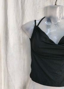 Sleek Black Halter Neck Crop Top