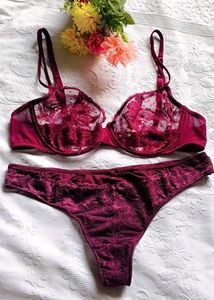 Burgundy Lace Bra and Panty Set