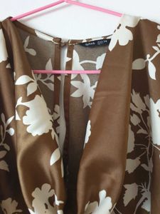 Mocha Blossom Wrap satin dress