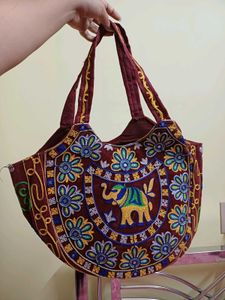 Embroidered Tote Bag with Elephant Design
