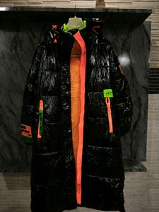Black Puffer Coat with Neon Accents
