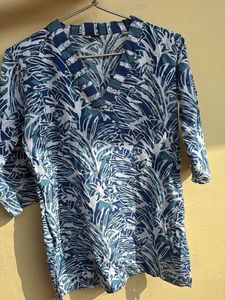 Blue & White Print Top