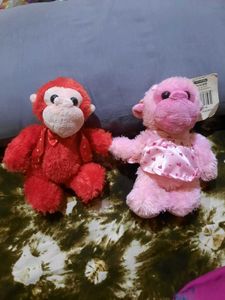 Cute Monkey Plush Toys - Red &amp; Pink