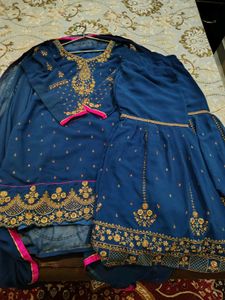 Beautiful Blue Kurta Set with Gold Embroidery