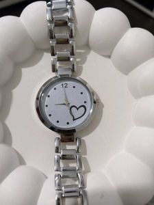 Silver Heart Dial Wrist Watch