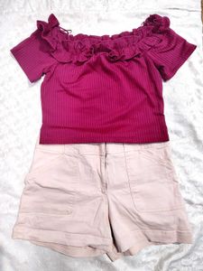 ✨Combo Offer: Chic Ruffle Crop Top + Pink Shorts