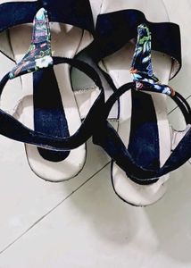 Stylish Navy Floral Wedge heel Sandals