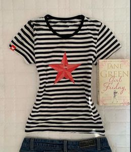 Striped baby tee with Red Star Graphic