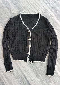 Black Button-Up Knit Cardigan