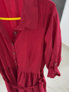Chic Red Button-Up Belted Dress