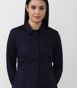 Van Heusen Women Navy Blue Solid Formal Shirt