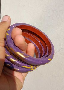 Set of 4 Purple Bangles with Yellow Floral Design