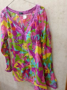 Vibrant Floral Print Long Sleeve Tunic Top