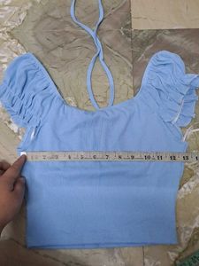 Shein Light Blue Tie-Front Ruched Top