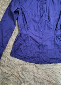 Purple Cinched-Waist Button-Down
