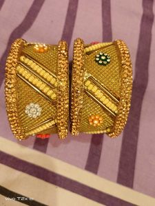 Exquisite Gold Tone Bangles with Embellishments