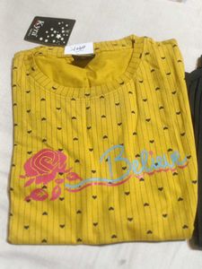 Yellow Printed night suit Set with Black Palazzo
