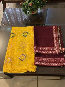Yellow Bandhani dupatta with Maroon Dupatt