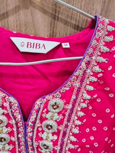 Biba Pink Bandhani Kurta Set with Dupatta