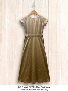 Gold Maxi Gown with Silver Embroidery
