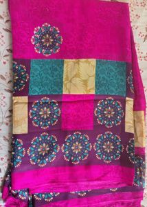 Vibrant Pink Printed Silk Saree