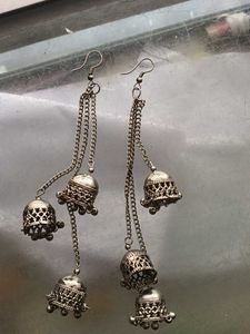 Boho Silver Jhumka Earrings