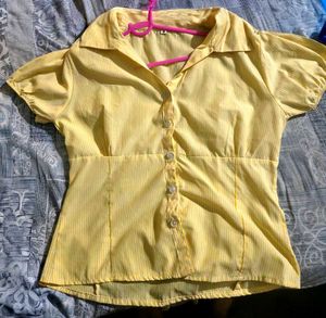 Chic Yellow Striped Button-Up Blouse