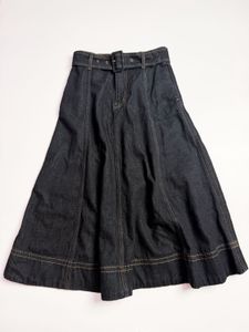 Denim Belted Midi Skirt