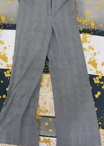 Grey Plaid Wide Leg Pants