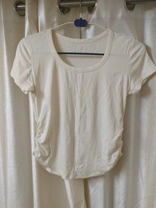 Cream Ruched Side T-Shirt