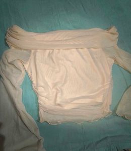 Sheer Off-Shoulder Long Sleeve Top