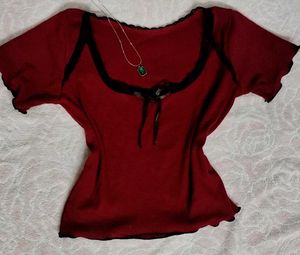 Goth Red Lace Trimmed Top