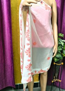 Elegant White & Pink Embroidered Dupatta Scarf