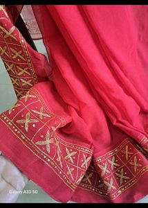 Red Pure Chiffon saree with Heavy kasab work