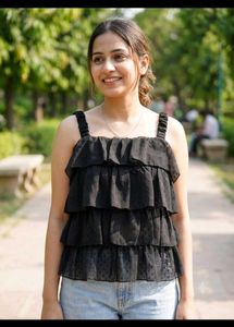 Black Ruffled Spaghetti Strap Top