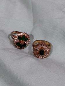 Elegant Emerald &amp; Crystal Rings Set