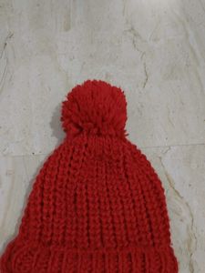 Cozy Red Knit Beanie with Pom-Pom