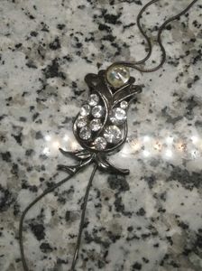 Vintage Silver Tone Crystal Flower Pendant
