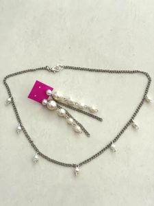 Neckpiece with Pearl Drops And Earrings