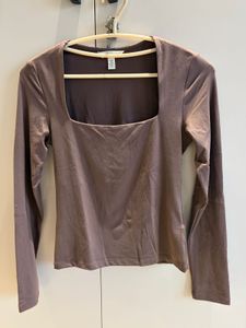 H&M Brown Square Neck Long Sleeve Top