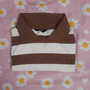 Women Striped Crop Polo T-shirt &amp; Brown J